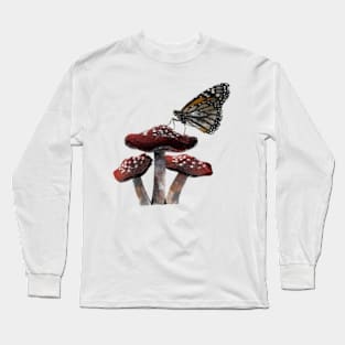 Monarch Butterfly & Mushrooms | Cottagecore | Dark Academia Gift Long Sleeve T-Shirt